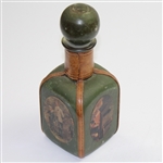 Vintage Green Leather Decanter with Four Sided Golf Depictions