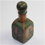 Vintage Green Leather Decanter with Four Sided Golf Depictions