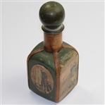 Vintage Green Leather Decanter with Four Sided Golf Depictions