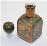 Vintage Green Leather Decanter with Four Sided Golf Depictions