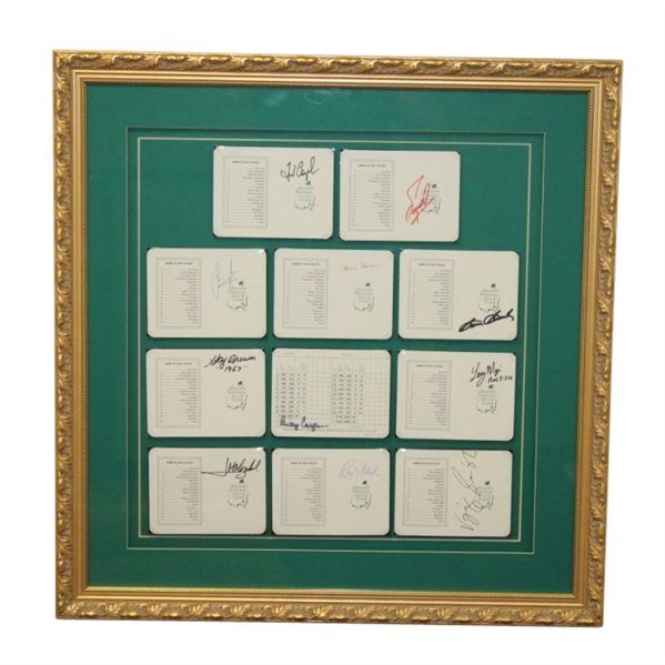 Eleven Signed Masters Scorecards - Framed JSA COA