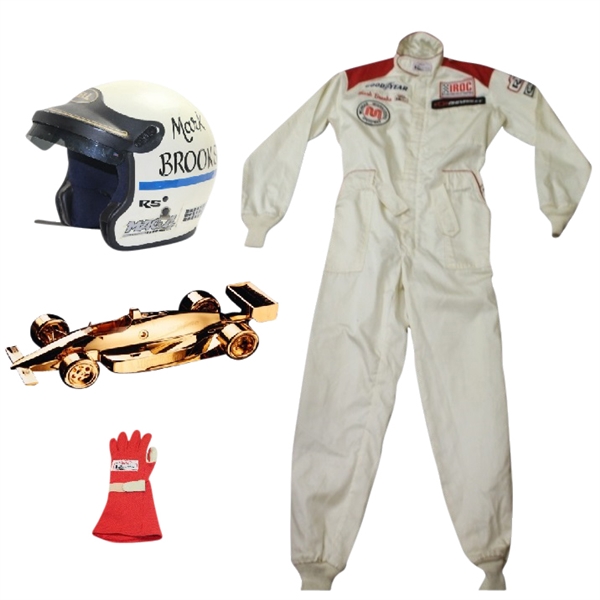 1989 Michigan 500 Pro-Am Winners Trophy, Jacket, Helmet, and Glove won by Mark Brooks