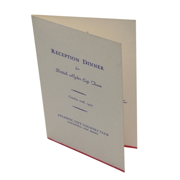 1955 Reception Dinner Menu for British Ryder Cup Team at Atlantic City CC