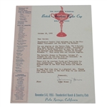 Official 1955 Ryder Cup Letter from Host Pro Jimmy Hines at Thunderbird Ranch CC