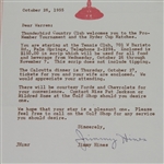 Official 1955 Ryder Cup Letter from Host Pro Jimmy Hines at Thunderbird Ranch CC