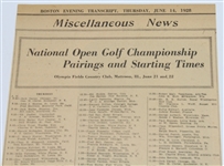 1928 US Open Full Pairing List Newspaper Article
