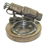 Vintage Brass Golf Bag with Clubs and Glass Ash Tray