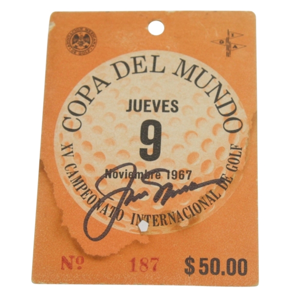 Jack Nicklaus Signed 1967 World Cup Ticket-Teams With Arnold Palmer For 13 Shot Win