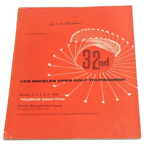 Frank Stranahan Signed 1958 Los Angeles Open Tournament Program JSA #M65568