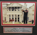 Tiger Woods 2005 British Open Flag, RBS 5lb Note, Photo, Scorecard Display - Framed