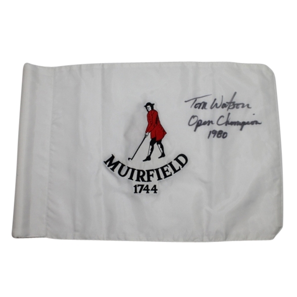 Tom Watson Signed Muirfield (Site 1980 Brit. Open Win) Embroidered Flag W/Notation- JSA COA