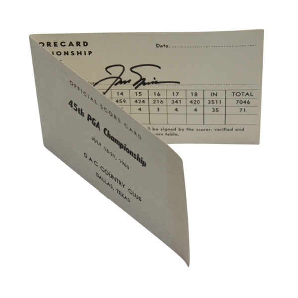 Jack Nicklaus Signed 1963 PGA Championship Official Scorecard-3rd Major Win- JSA COA