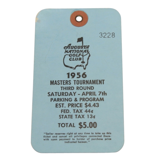 1956 Masters Tournament Saturday Ticket #3228