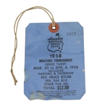1958 Masters Tournament Series Ticket #5457 - Palmers 1st Masters Victory