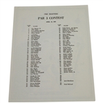 1968 Masters Par 3 Contest Pairing Sheet - Bob Rosburg Winner