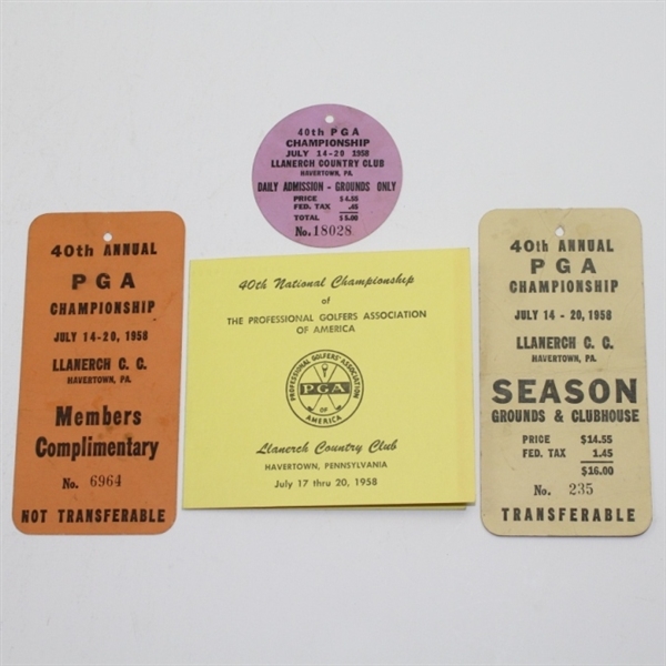 Lot of Three 1958 PGA Championship at Llanerch CC Tickets with Scorecard