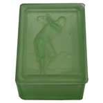 Two Piece (Box & Lid) Bobby Jones Era Golfer Depiction on Green Opaque Glass 