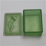 Two Piece (Box & Lid) Bobby Jones Era Golfer Depiction on Green Opaque Glass 