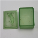 Two Piece (Box & Lid) Bobby Jones Era Golfer Depiction on Green Opaque Glass 