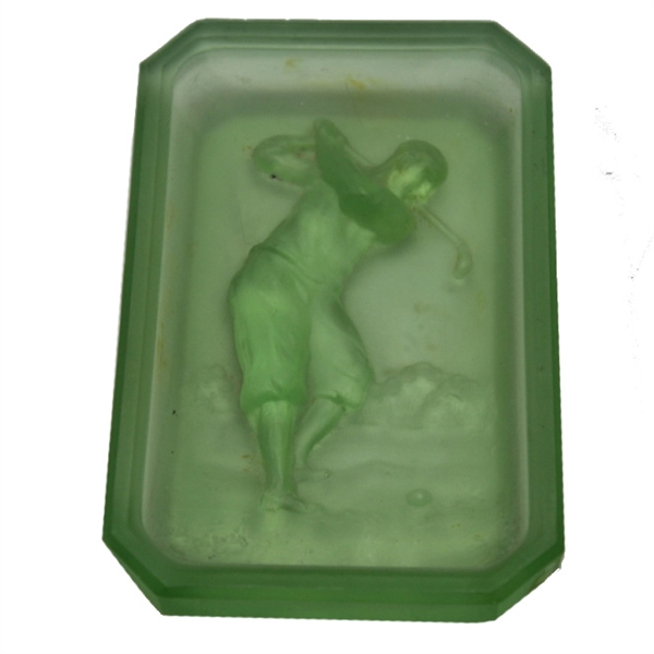 Bobby Jones Era Golfer Depiction on Green Opaque Glass Soap Dish