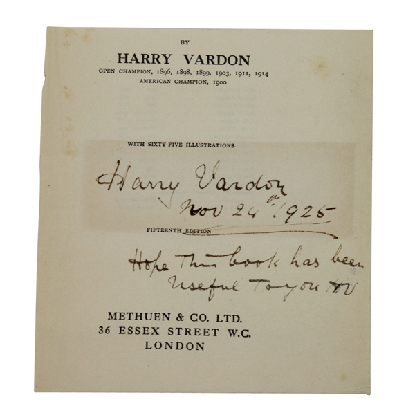 Harry Vardon Signed Book Page - Seldom Seen JSA COA