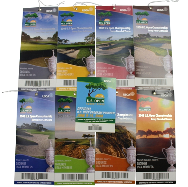 2008 US Open at Torrey Pines Full Week Mint Set Tickets - Tiger Woods