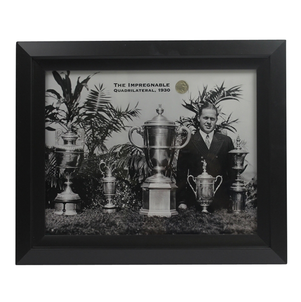 1930 Bobby Jones The Impregnable Quadrilateral Commemorative Framed Picture with 1930 Nickel