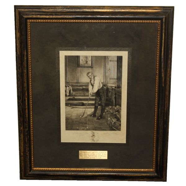W. Dendy Sadler James Dobie Original signed Golf Print 1915 "A Little Practice" - Gifted to Bobby Jones
