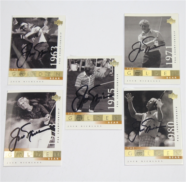 Jack Nicklaus Signed 1963, 1971, 1973, 1975, & 1980 Golden Bear PGA Championship Cards JSA COA