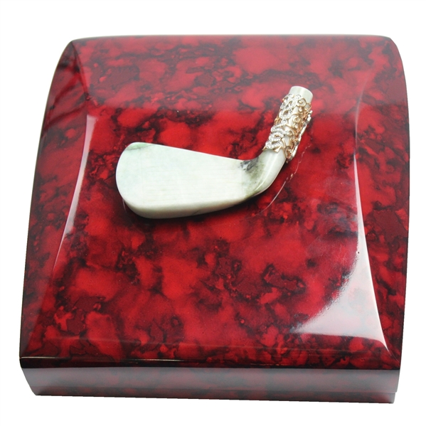 Hand Carved Hole-In-One 4-Iron from Untreated Natural Jadeite Jade w/Sterling Silver and Diamond - Box and GEM ID Report