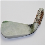 Hand Carved 'Hole-In-One' 4-Iron from Untreated Natural Jadeite Jade w/Sterling Silver and Diamond - Box and GEM ID Report