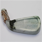 Hand Carved 'Hole-In-One' 4-Iron from Untreated Natural Jadeite Jade w/Sterling Silver and Diamond - Box and GEM ID Report