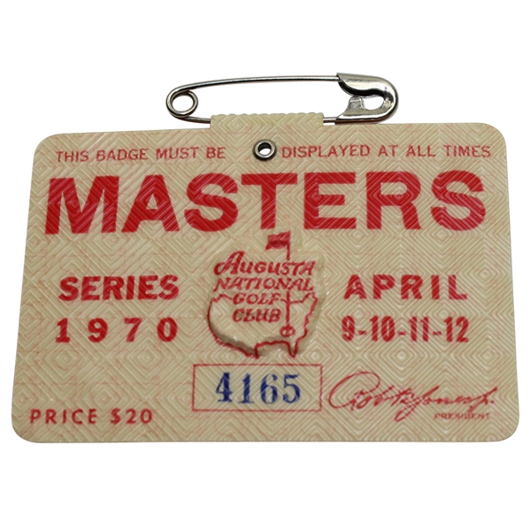 1970 Masters Tournament Badge #4165 - Billy Casper Winner