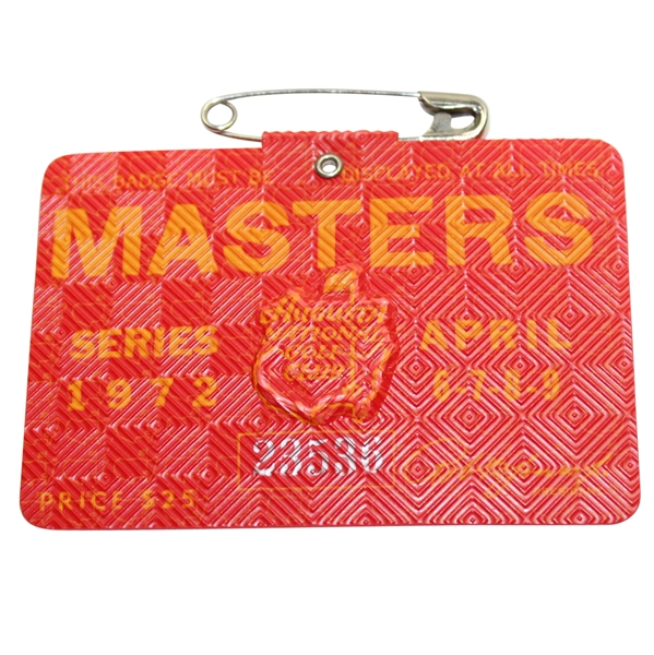 1972 Masters Tournament Badge #23536 - Jack Nicklaus 4th Masters Victory