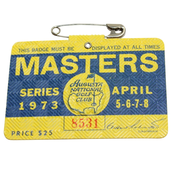 1973 Masters Tournament Badge #8531 - Tommy Aaron Winner