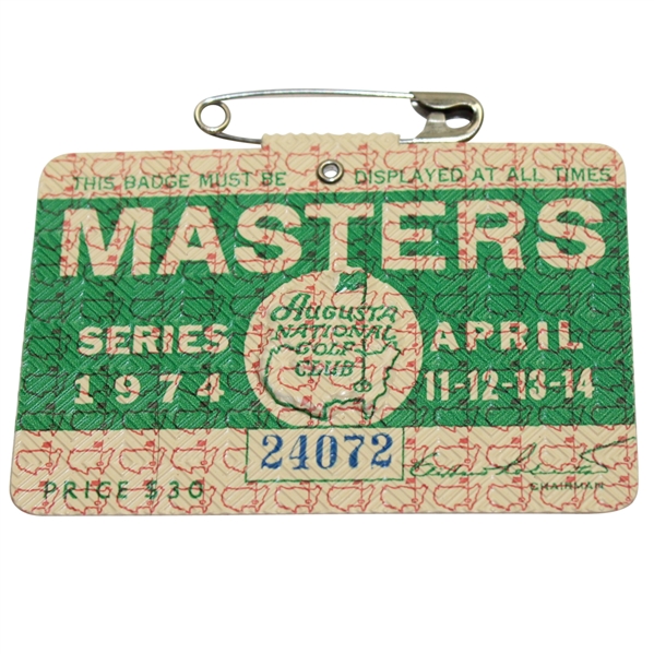 1974 Masters Tournament Badge #24072 - Gary Player Winner