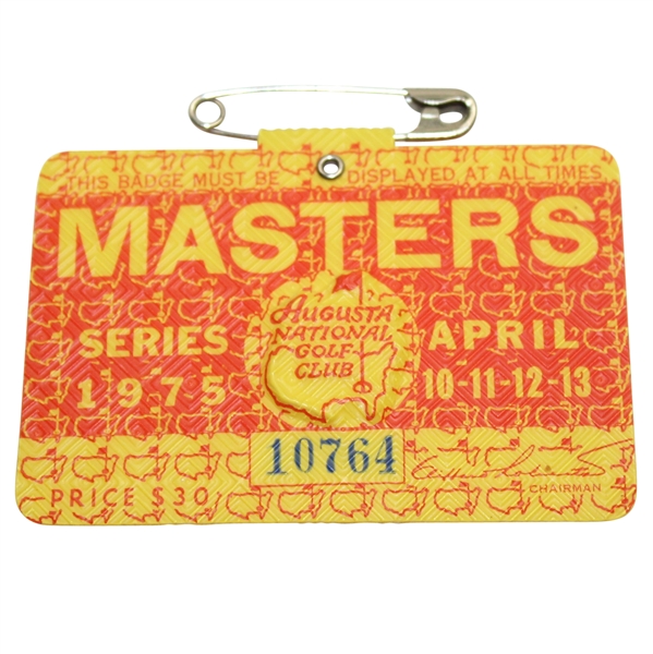 1975 Masters Tournament Badge #10764 - Jack Nicklaus 5th Masters Victory