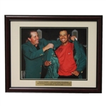 Tiger Woods Receives 4th Masters Green Jacket from Phil Photo - Framed