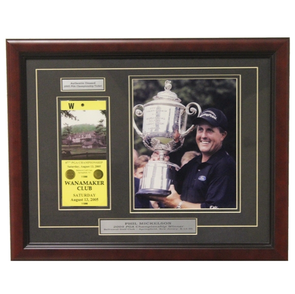 Phil Mickelson 2005 PGA Championship at Baltusrol Photo with Ticket - Framed