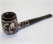  Ornate Carved Wooden Golf Mount with Three  Pipes & Sterling Notation On Golf Pipes