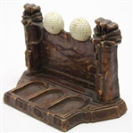  Ornate Carved Wooden Golf Mount with Three  Pipes & Sterling Notation On Golf Pipes