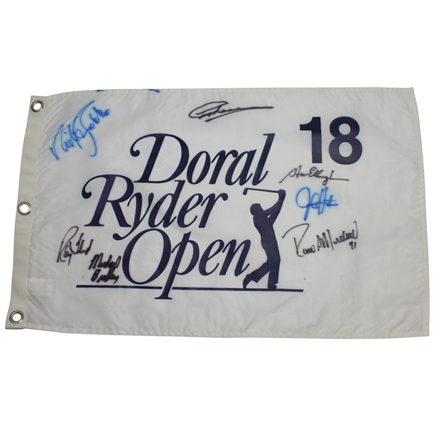 Multi-Signed W/ 7 past Doral Ryder Champs On Flag - Faldo, Floyrd, Norman, and others JSA ALOA