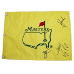 Multi-Signed Undated Masters Embroidered Flag W/4 Past Champs JSA ALOA