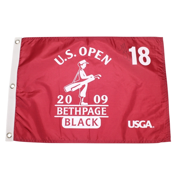 Lucas Glover Signed 2009 US Open at Bethpage Black Red Screen Flag JSA ALOA