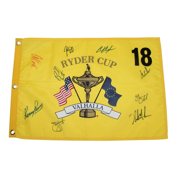 9 Victorious U.S. Team Members Signed 2008 Ryder Cup at Valhalla Flag JSA ALOA