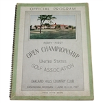 1937 US Open at Oakland Hills Official Program - Ralph Guldahl Winner