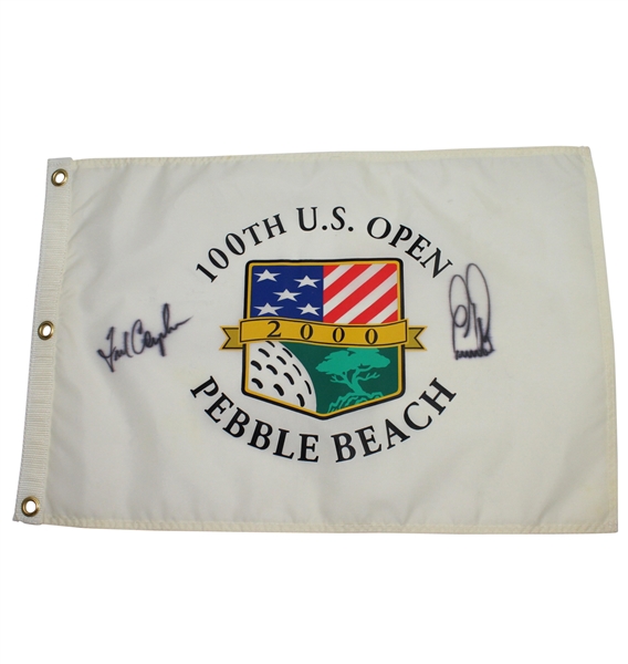 Ernie Els & Fred Couples Signed 2000 US Open at Pebble Beach Flag JSA ALOA