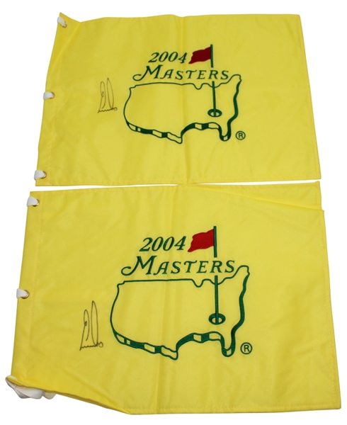 Lot of Two Ernie Els Signed 2004 Masters Embroidered Flags JSA ALOA