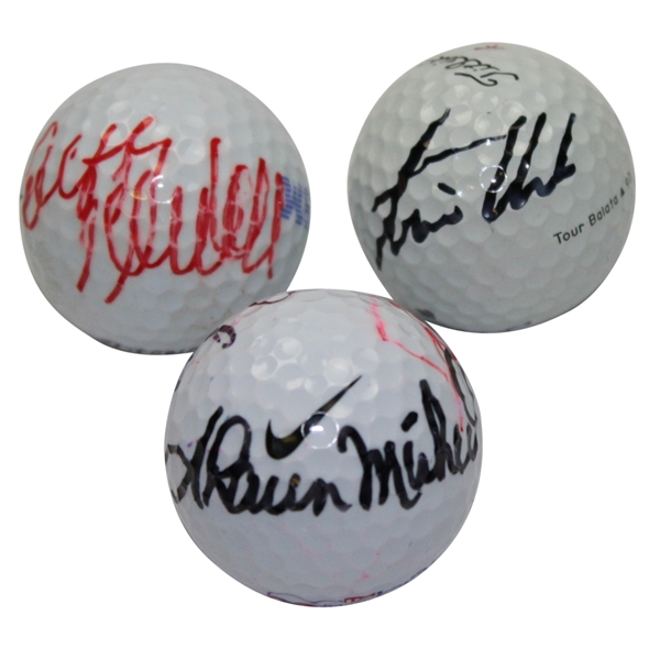 Lot of Three Dual Signed Golf Balls Clark/Herron, Funk/Waldorf, & Micheel/Trahan JSA ALOA