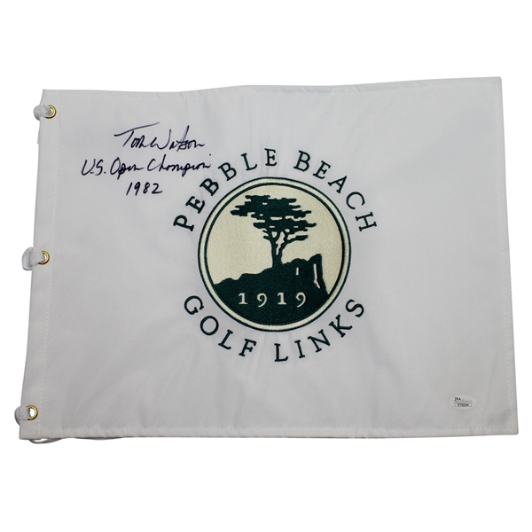 Tom Watson Signed Pebble Beach Embroidered Flag - 1982 Champ Inscription JSA #Y79244